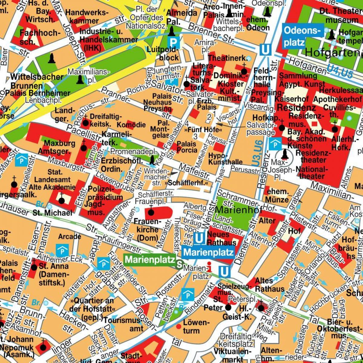 đường phố, bản đồ của trung tâm thành phố munich